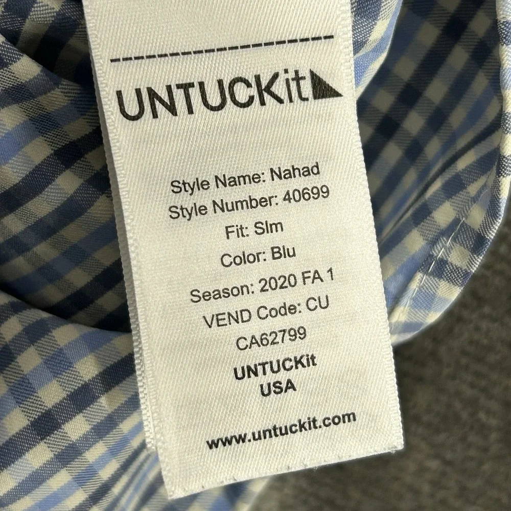 UNTUCKit Nahad Slim Fit Shirt Men Size Large Blue Checked Long Sleeve Nylon